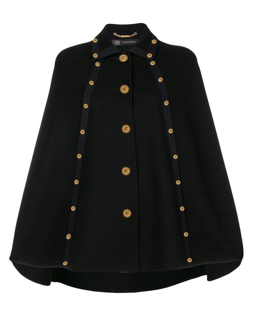 Versace Black Embellished Cape Coat
