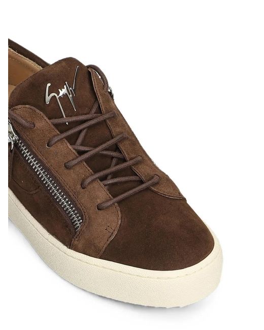 Giuseppe Zanotti Brown Side-Zip Suede Sneakers for men