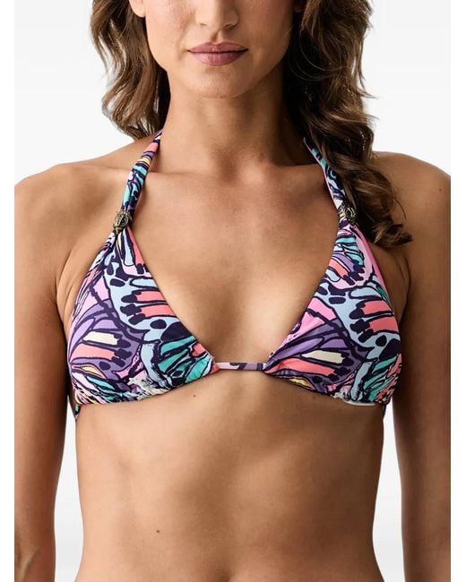 Kurt Geiger Blue Printed Eagle-Plaque Bikini Top