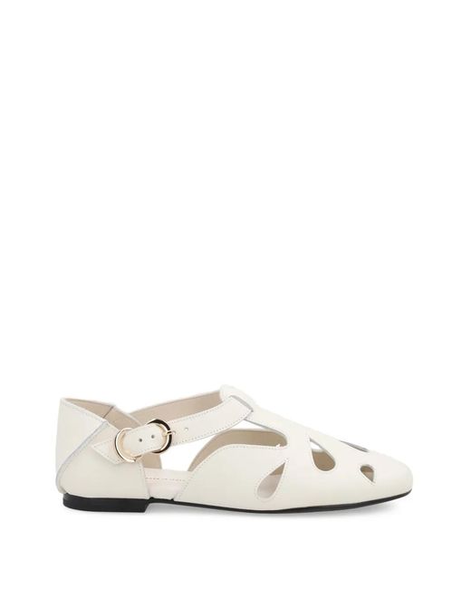 Frau White Cut-Out Buckle-Fastening Ballet Flats