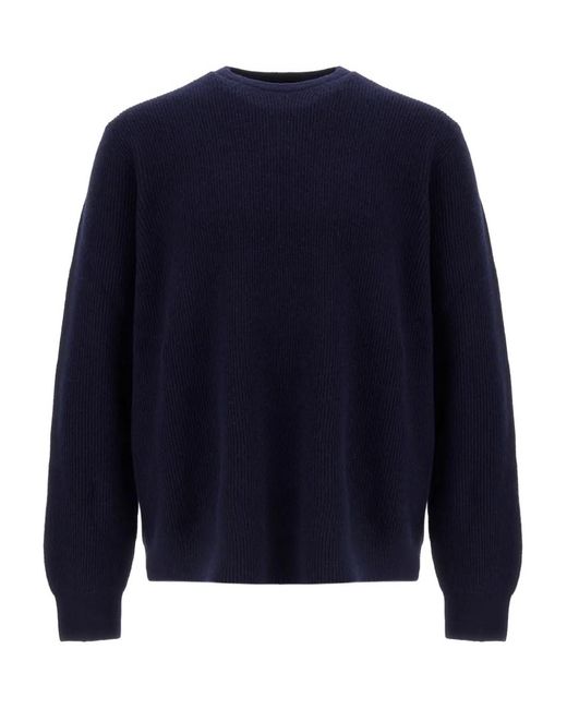 Herno Blue Ribbed Cashmere Sweater for men