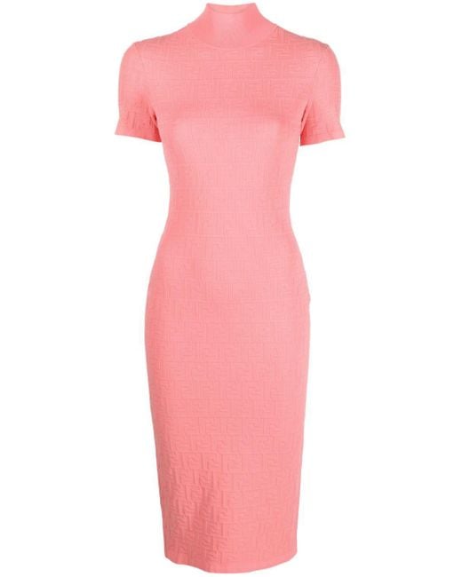 Fendi Pink Ff Jacquard-Knit Midi Dress