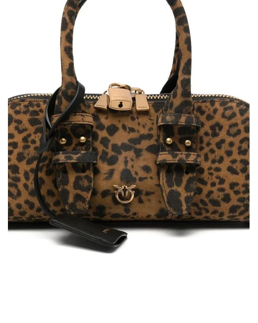 Pinko Brown Leopard-Print Padlock Tote Bag