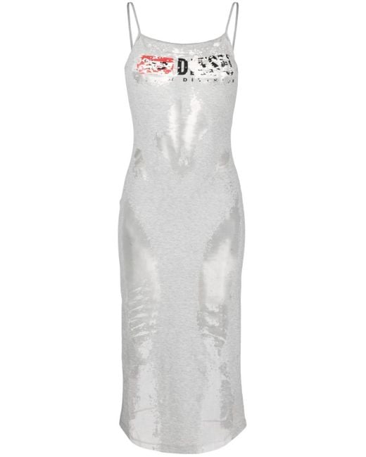 DIESEL White D-hoper-devo Jersey Dress With See-through Effect