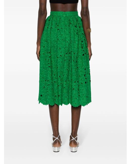 Erdem Green Broderie-anglaise Flared Midi Skirt