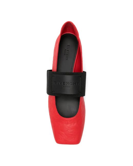 Givenchy Red Ballerines En Cuir À Plaque Logo