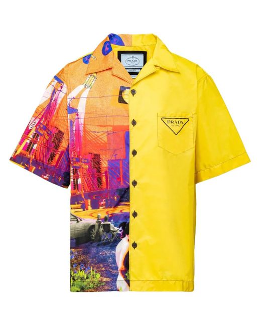Prada Yellow Double Match Re-Nylon Shirt for men