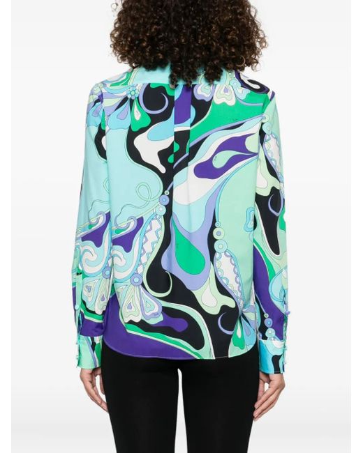 Emilio Pucci Blue Hemd Mit Abstraktem Print