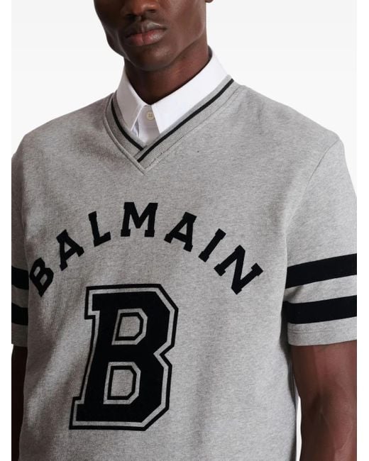 T-Shirt Con Scollo A V di Balmain in Gray da Uomo