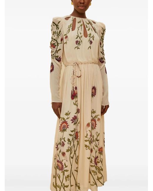 Farm Rio Natural Cut-Out Floral Maxi Dress
