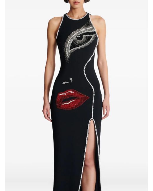 Balmain Black Face-Motif Maxi Dress