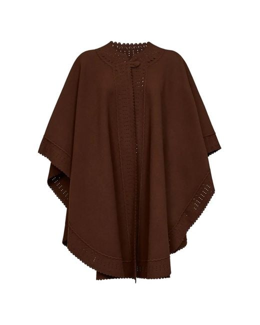 Ermanno Scervino Brown Scalloped Openwork-Trim Cape