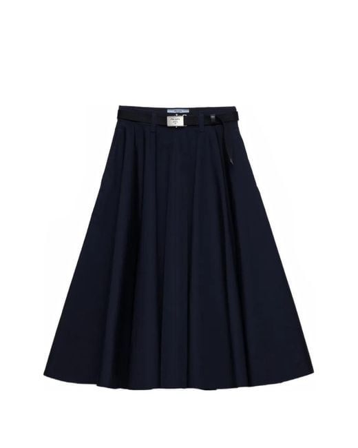 Prada Popeline Midi-Rok in het Blue