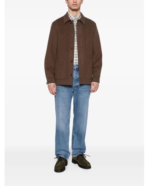 Fursac Brown Button Pockets Wool Double Breasted Coat for men