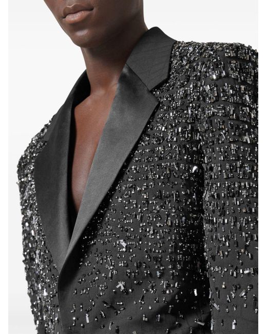 Versace Black Crystal-embellished Virgin-wool Blazer for men