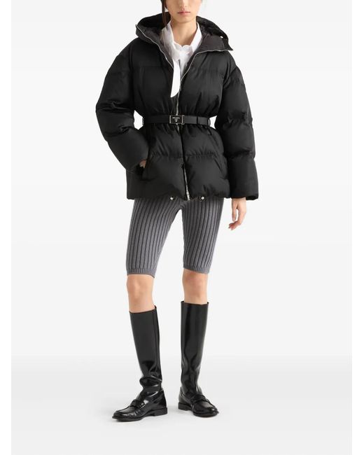 Prada Black Re-Nylon Hooded Down Jacket