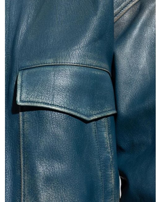 Versace Lederjacke Mit Reißverschluss in Blue für Herren