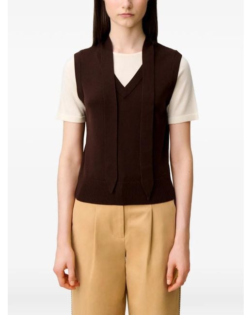 Claudie Pierlot Brown Layer-Detail Short-Sleeve Jumper