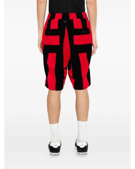 MASTERMIND WORLD Red Short Rayé À Patch Tête De Mort for men