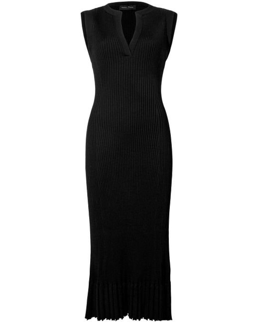 Proenza Schouler Black Tatum V-neck Ribbed Midi Dress