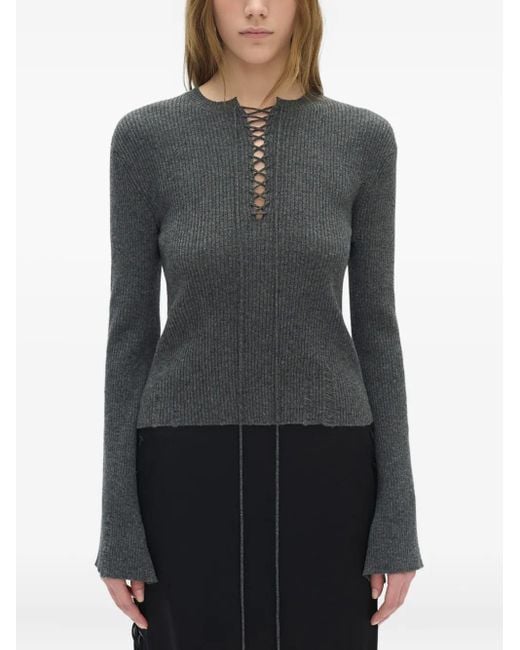 Ann Demeulemeester Gray Distressed Ribbed Top