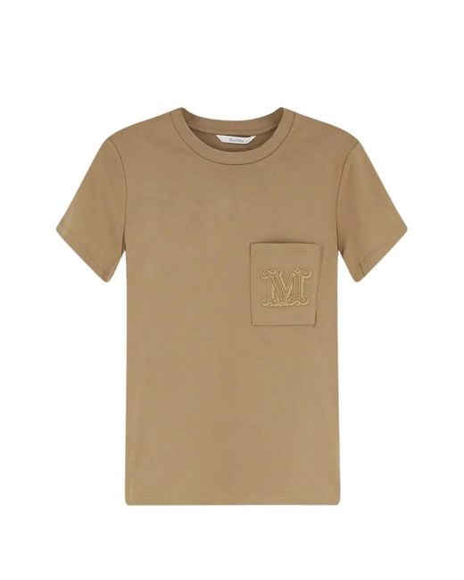 Max Mara Natural Embroidered-Logo Patch-Pocket T-Shirt