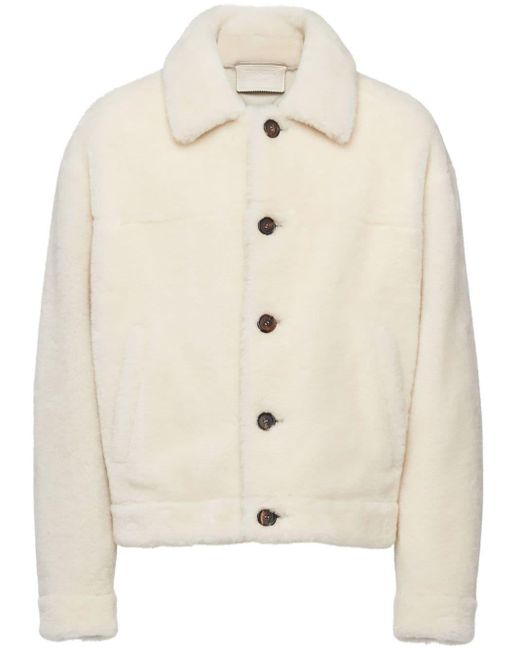 Prada Natural Button-front Shearling Jacket for men