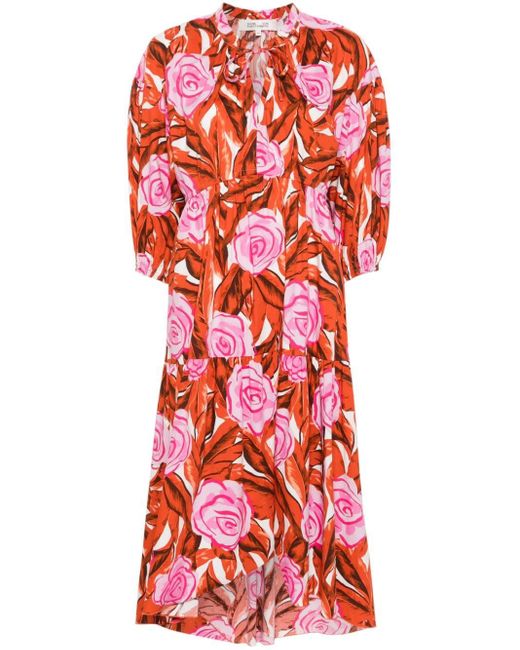 Diane von Furstenberg Red Artie Palm Floral-print Dress