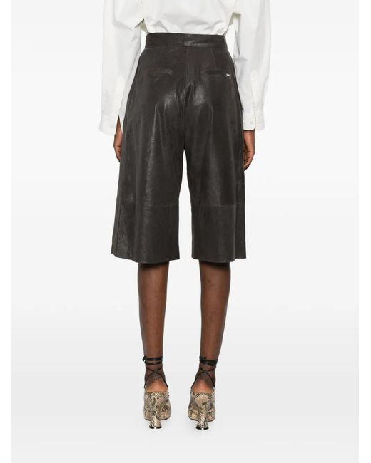 Cassell Gray Pleated Leather Shorts
