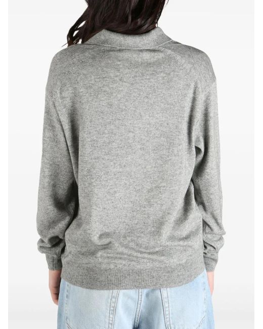 Auralee Gray Fine-Knit Polo-Collar Sweater