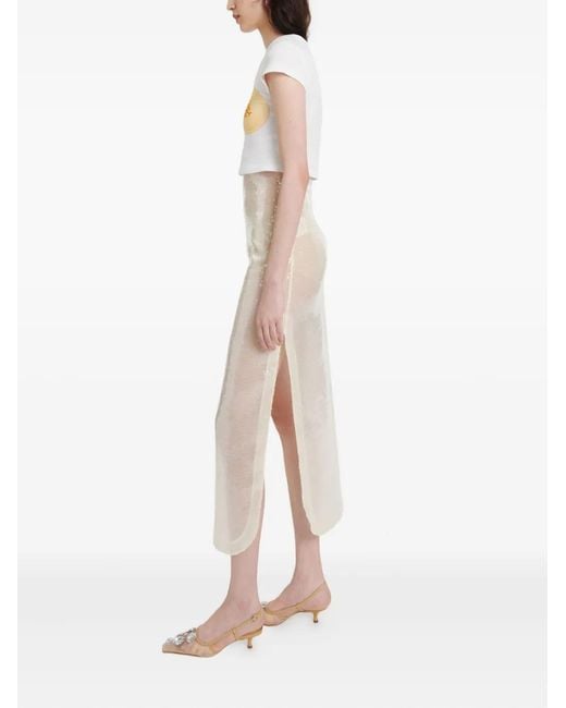 A.W.A.K.E. MODE White Sequined Slit Skirt