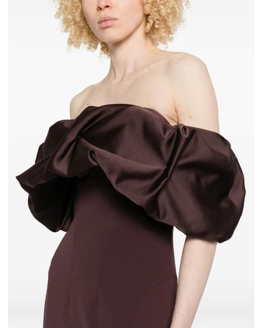 PRONOVIAS THE PARTY EDIT Purple X Elisabetta Franchi Ruffled Off-The-Shoulder Dress