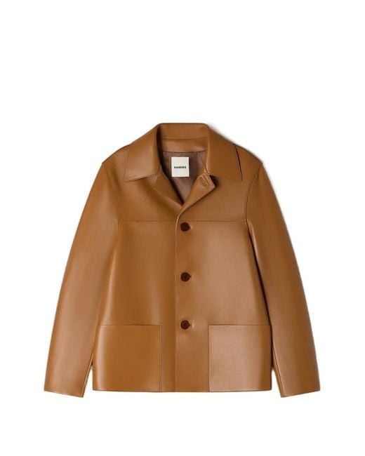 Sandro Brown Buttoned Lambskin Jacket for men