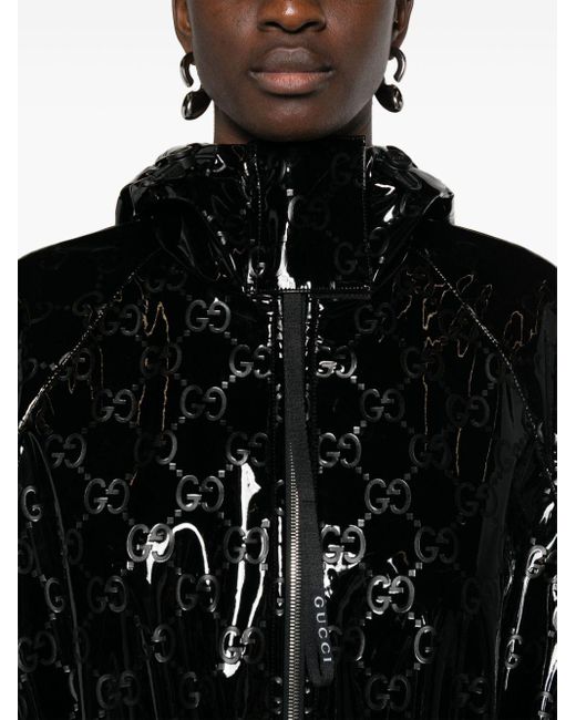 Gucci Black Monogram-pattern Side-stripe Shell Coat