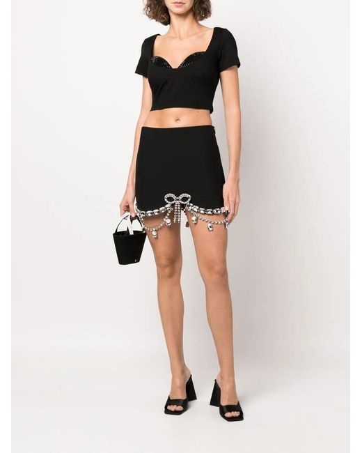 Area Black Crystal Bow Mini Skirt