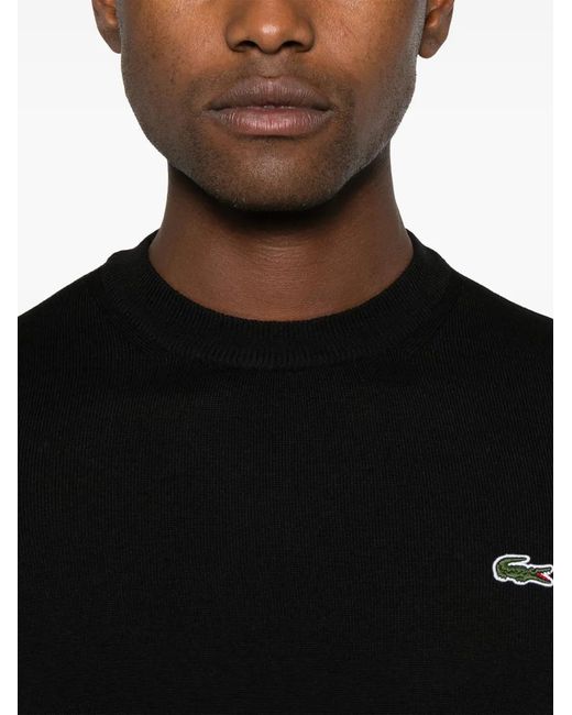 Lacoste Black Crocodile-Patch Sweater for men
