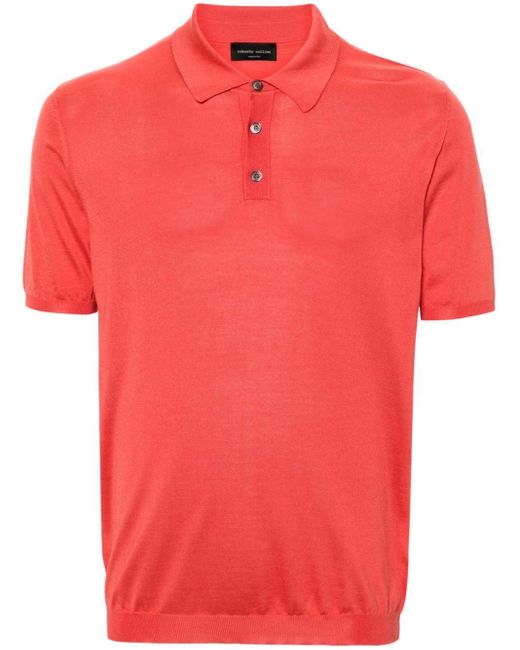 Roberto Collina Red Knitted Silk Polo Shirt for men