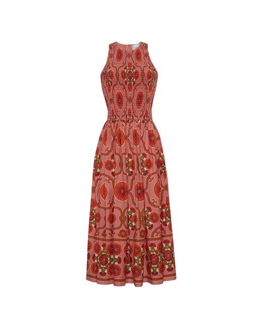 Cara Cara Red Floral-Print Smocked Dress