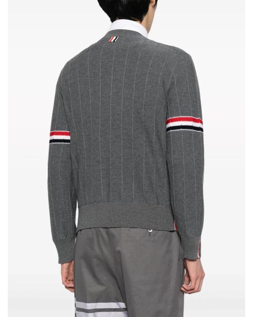 Thom Browne Gray Rwb-Stripe Long-Sleeve Jumper for men