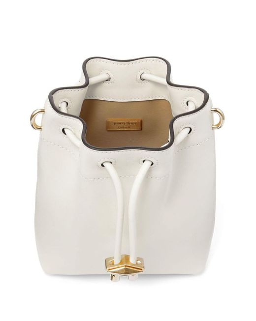 Jimmy Choo White Mini Cinch Leather Bucket Bag