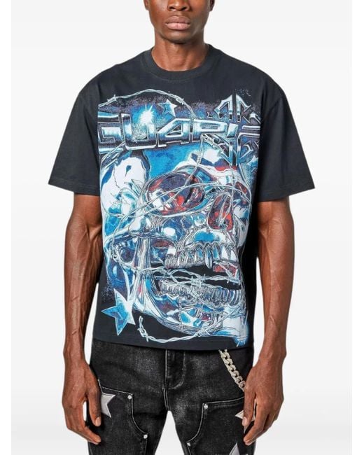 GUAPI Blue Chrome Skull Graphic T-Shirt for men