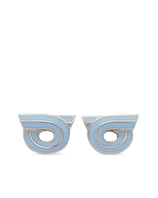 Ferragamo Blue Gancini Stud Earrings