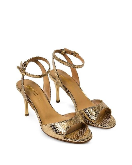 Poche Paris Metallic Snakeskin-Effect Buckle-Fastening Sandals