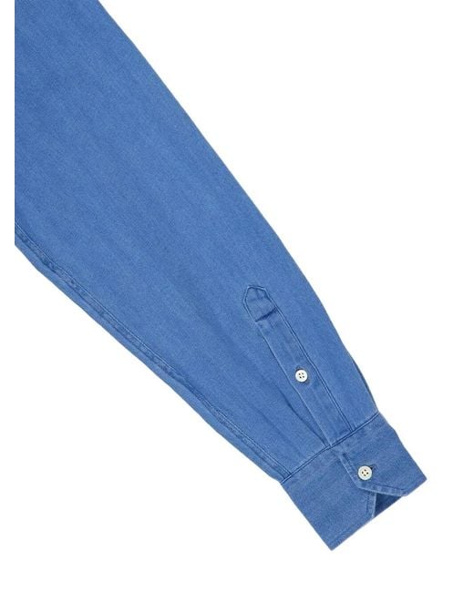 Frescobol Carioca Blue Emilio Herringbone Denim Shirt for men