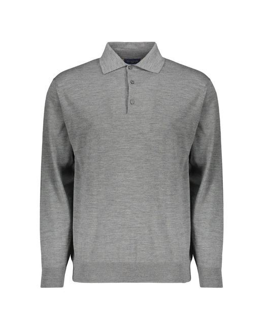 Paul & Shark Gray 140's Merino Wool Long-Sleeve Polo Shirt for men
