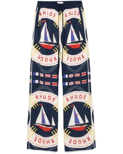 Rhude Blue Sail Flag Silk Trousers for men