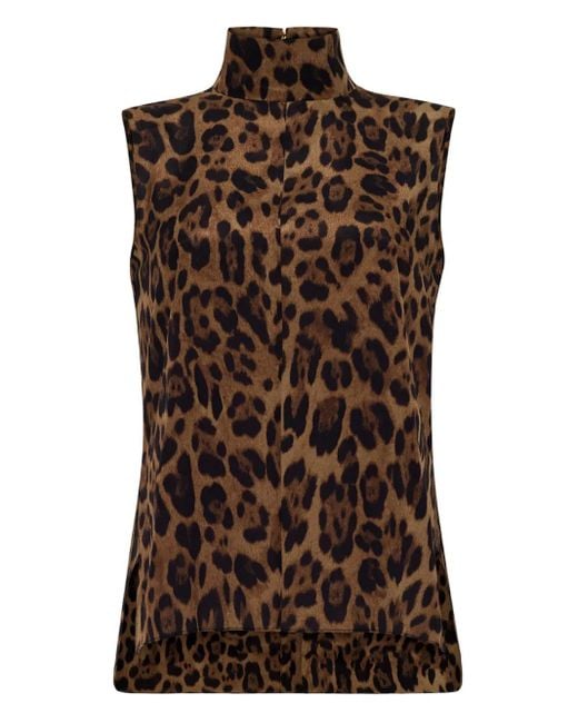 Adam Lippes Brown Leopard-print high-neck top