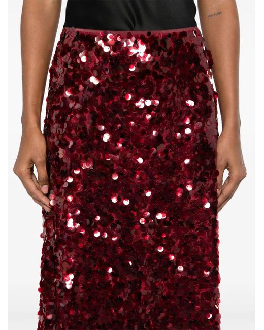 Vince Red Paillette Bias Midi Skirt