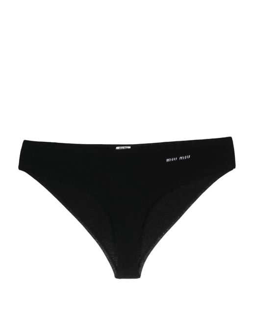 Miu Miu Black Logo-Intarsia Cashmere-Blend Briefs