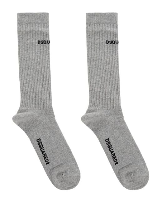 DSquared² Gray Logo-Embroidered Ribbed Socks for men